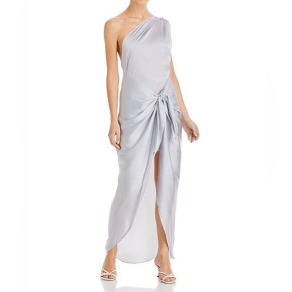 Baobab Marea One Shoulder Satin Maxi Dress in Plata Silver Size Medium - Picture 7 of 16